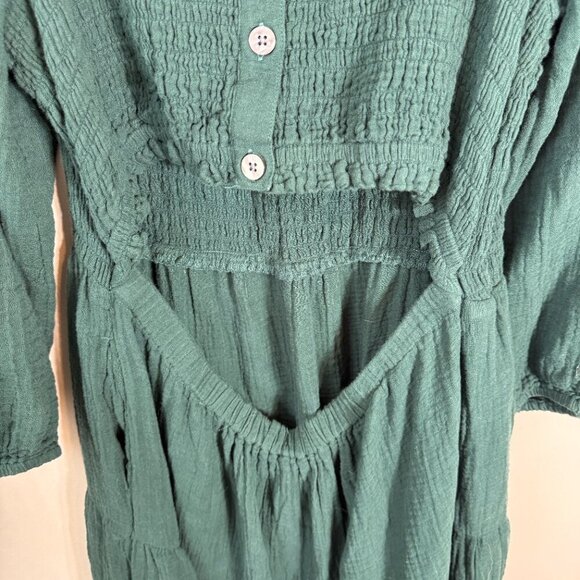 BeachLunchLounge Gauzy Smocked Cut Out Tiered Midi Dress Women's XL Green Flowy - Picture 14 of 16